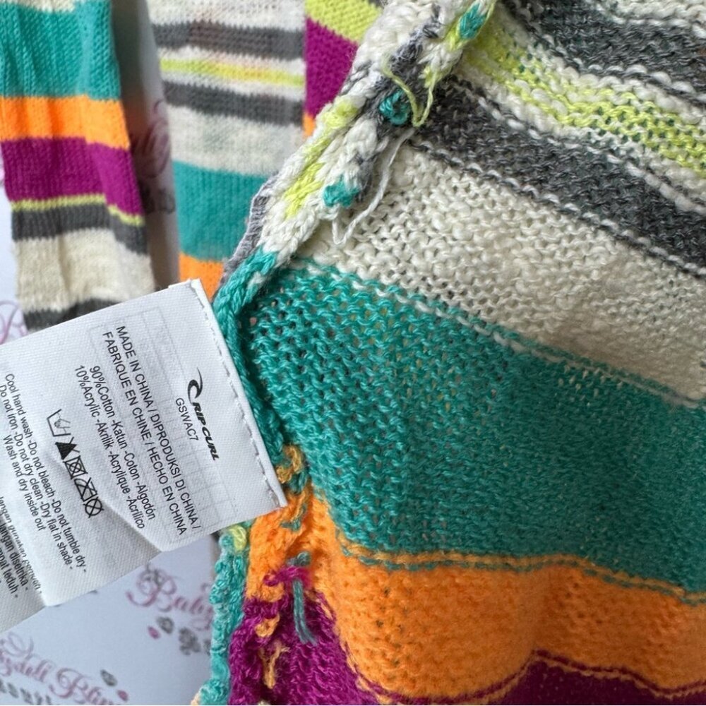Rip curl sweater cardigan nomad striped tropical knitted with hood and tassles - Picture 12 of 12